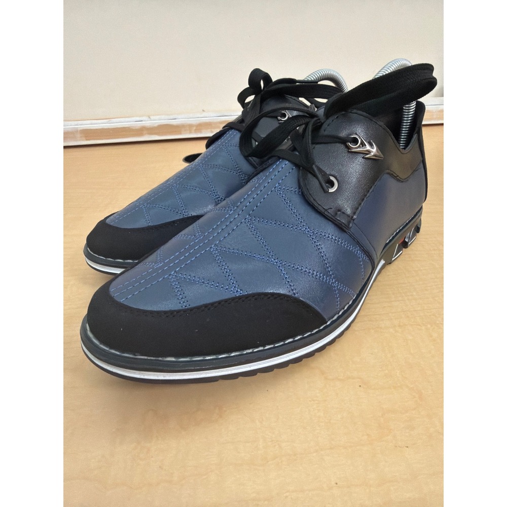 Fashion Men's Blue Quilted Low Top Sneakers JN 3282 Size 265 8.5 Navy Black